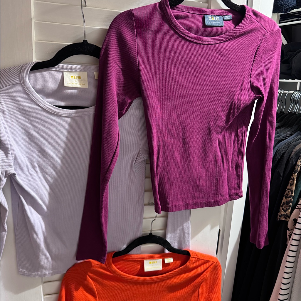 Maeve (Anthropologie) Long Sleeve Tops - Purple, Lavender, And Red